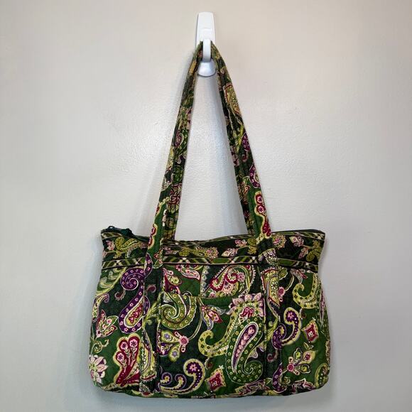 Vera Bradley Chelsea Green Paisley Print Zip Shoulder Bag Purse - Picture 1 of 10